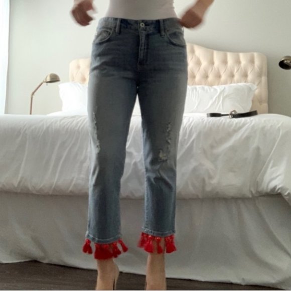 Slim Boyfriend Jeans with detailed fringe - Picture 4 of 12